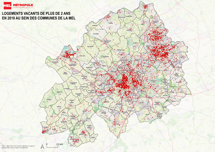 Logements vacants de plus de deux ans en 2019 sur le territoire de la MEL