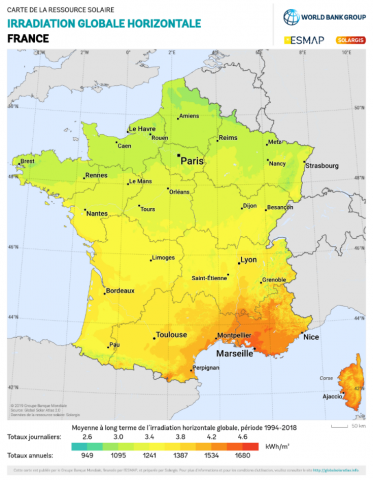 carte irradiation solaire L'irradiation solaire en France